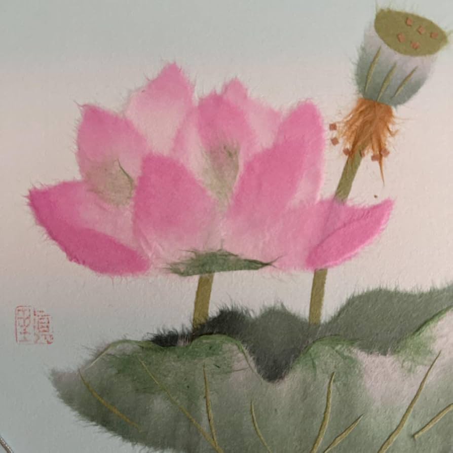 Amazon.co.jp: 和紙のはり絵 色紙ミニサイズ 蓮の花お完成品